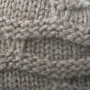 Winter warm knitted bucket hat featuring chunky grey-brown wool texture and thick fibers