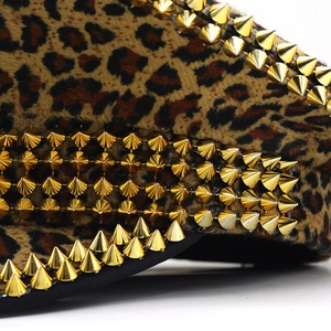 Punk leopard print hat with golden spike studs for cosplay and stage performances