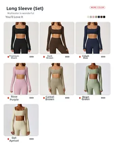 Cuadrícula con siete opciones de color para conjunto de yoga con top y mallas de mujer
