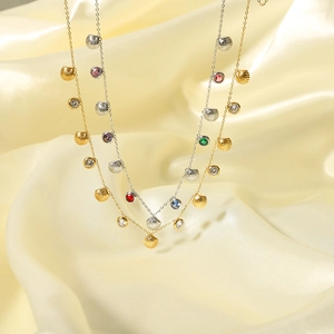 18k gold and silver stainless steel necklaces with shell pendants and colorful zircons