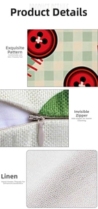 Detail of Christmas tree pillowcase with linen texture, stitching, and a hidden zipper