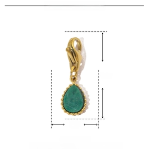 Macro detail of teardrop green natural stone pendant with 20mm by 6mm dimensions