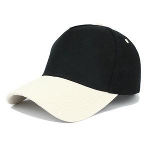 Two-tone baseball cap in black and beige cotton twill with contrasting visor and top button