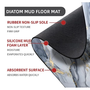 Detail of three-layer marble pattern diatom mud mat with non-slip rubber base