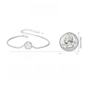 Detailed measurement of S925 sterling silver rose bracelet with size reference coin