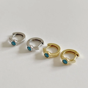 S925 sterling silver hoop earrings with turquoise blue zircon in gold and silver finish