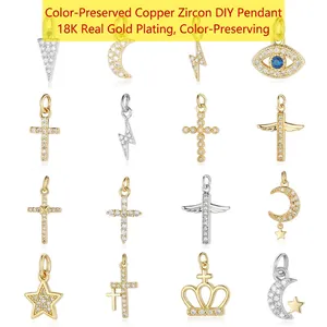 Assorted copper zircon pendants with 18K gold plating for DIY jewelry making