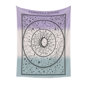 Bohemian constellation tapestry with celestial star map and soft gradient background