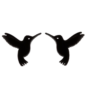 Minimalist black hummingbird stud earrings for women featuring a sleek bird wing design