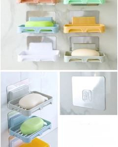 Wall-mounted soap holder with adhesive back and hollow drainage design in various colors