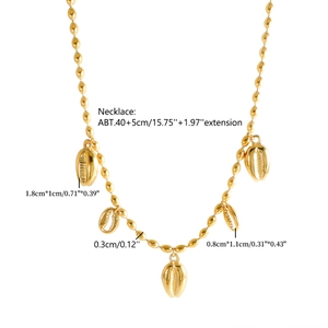 Detailed view of gold ocean conch necklace dimensions with size measurements and pendant specs