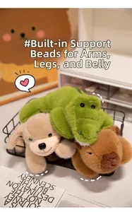 Detail of plush toys with weighted beads for stability in a black wire basket