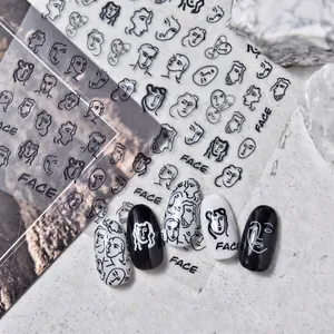 Tomoni Merle Abstrakte Linienkunst Gesicht Nagelaufkleber Retro Comic Charakter Briefmarken Design Dünne DIY Nageldecals Damen