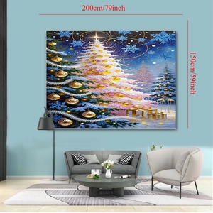 Detail of Christmas wall tapestry showing dimensions 200x150cm in a modern living room