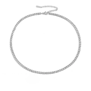 Collana a maglia cubana in acciaio inossidabile argento con catena regolabile su bianco