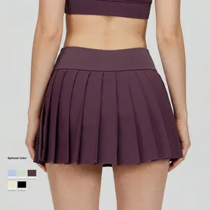 High-waist pleated tennis skirt in purple for running and fitness with five color options