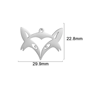 Detailed view of fox head charm pendant with dimensions 22.8mm by 29.9mm