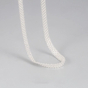 Polished 925 sterling silver multi-strand woven chain necklace in flat mesh design