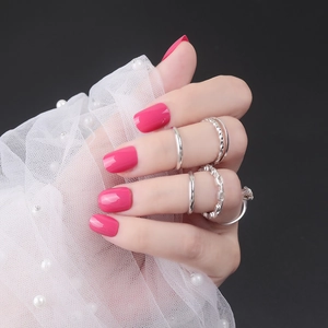 Short Square Round Glossy Press On Nails Solid Color Shiny Full Cover False Nails DIY Manicure Patches