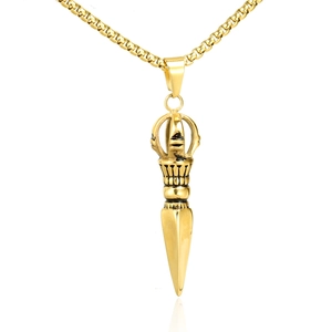 Retro Vajra Pestle pendant necklace plated in 18K gold with a polished metallic finish