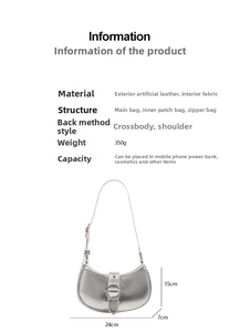 Detail specifications of the stylish faux leather shoulder bag with dimensions and structure