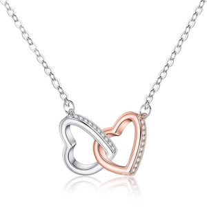 Rose gold interlocking double heart necklace with crystal stones for Mother's Day