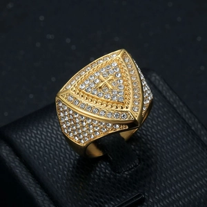 Men Ring Stainless Steel Gold Plated Full Cubic Zirconia Shield Cross Signet Hip Hop Punk Jewelry