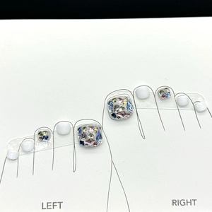 Handmade Press On Toenails Colorful Sequin Rhinestone White Glossy Resin Detachable Fake Toe Nails For Women