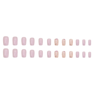 Pink glitter and lilac press-on nail kit with 24 short square-oval pieces
