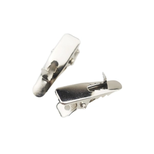 Pair of 2cm silver macaron color metal alligator hair clips for kids on white background
