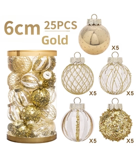 Macro view of 6cm Gold & White Christmas balls set with 25 pieces in five unique textures