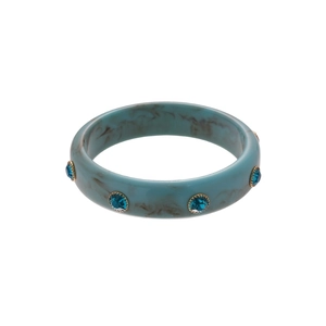Blue marbled acrylic bangle with crystal rhinestones and gold-tone metal settings