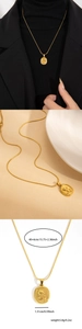 Vues détaillées du collier rose doré avec dimensions et gros plan du pendentif en relief