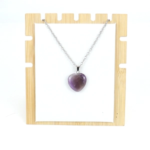 Natural purple amethyst heart pendant necklace with elegant silver chain for women