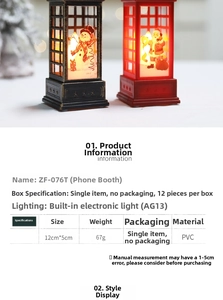Detail of Christmas telephone booth lantern featuring snowman and star-shaped hollow base