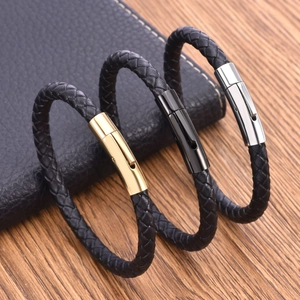 Bracelet En Cuir Tressé Avec Fermoir Magnétique En Acier Inoxydable Bijoux Rétro Pour Hommes Femmes