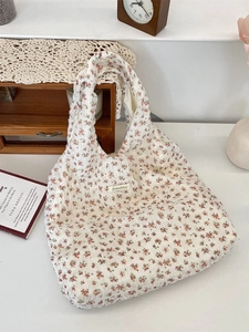 Floral print canvas tote bag with a textured bubble surface and large capacity for women