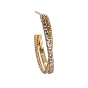 18K gold-plated C-shaped twisted hoop earrings with micro-pave cubic zirconia accents