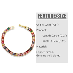 Detailed size parameters of colorful zircon link bracelet in gold plated copper