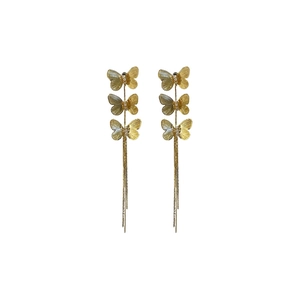 Gold plated butterfly tassel earrings with cubic zirconia and silver needle for women
