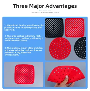 Détail de tapis de friteuse en silicone alimentaire perforé en rouge et noir