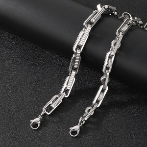 Bracelet chaîne vintage pour homme en acier inoxydable argenté avec fermoir mousqueton