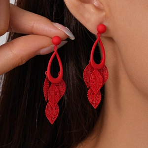 Hollow Leaf Teardrop Dangle Earrings With 925 Sterling Silver Earring Post Alloy Matte Paint Statement Jewelry For Women