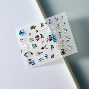 5D embossed Christmas nail stickers featuring polar bears, elk and snowflakes