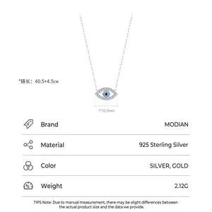 925 Sterling Silver Evil Eye necklace with blue zircon inlay in gold and silver finish