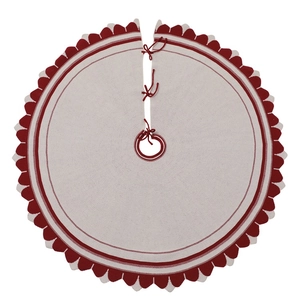 Gonna per albero di Natale in maglia beige con bordi rossi e chiusura a fiocco