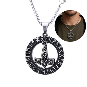 Men Viking Thor Hammer Mjolnir Pendant Necklace Stainless Steel Vintage Nordic Rune Jewelry Gothic Punk