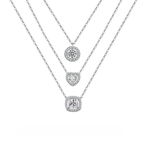 925 Sterling Silver Pendant Necklace For Women Heart Square Round Shape Cubic Zirconia Halo Elegant Jewelry Gift