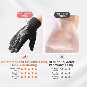 Waterproof comparison of black thermal gloves showing water-resistant fabric and elastic cuffs