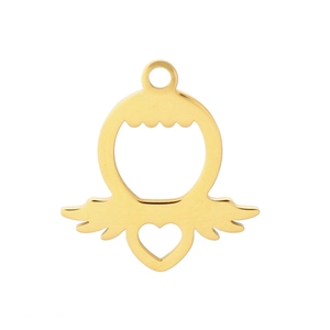 Gold hollow circle pendant with angel wings and heart cutout for DIY jewelry crafting